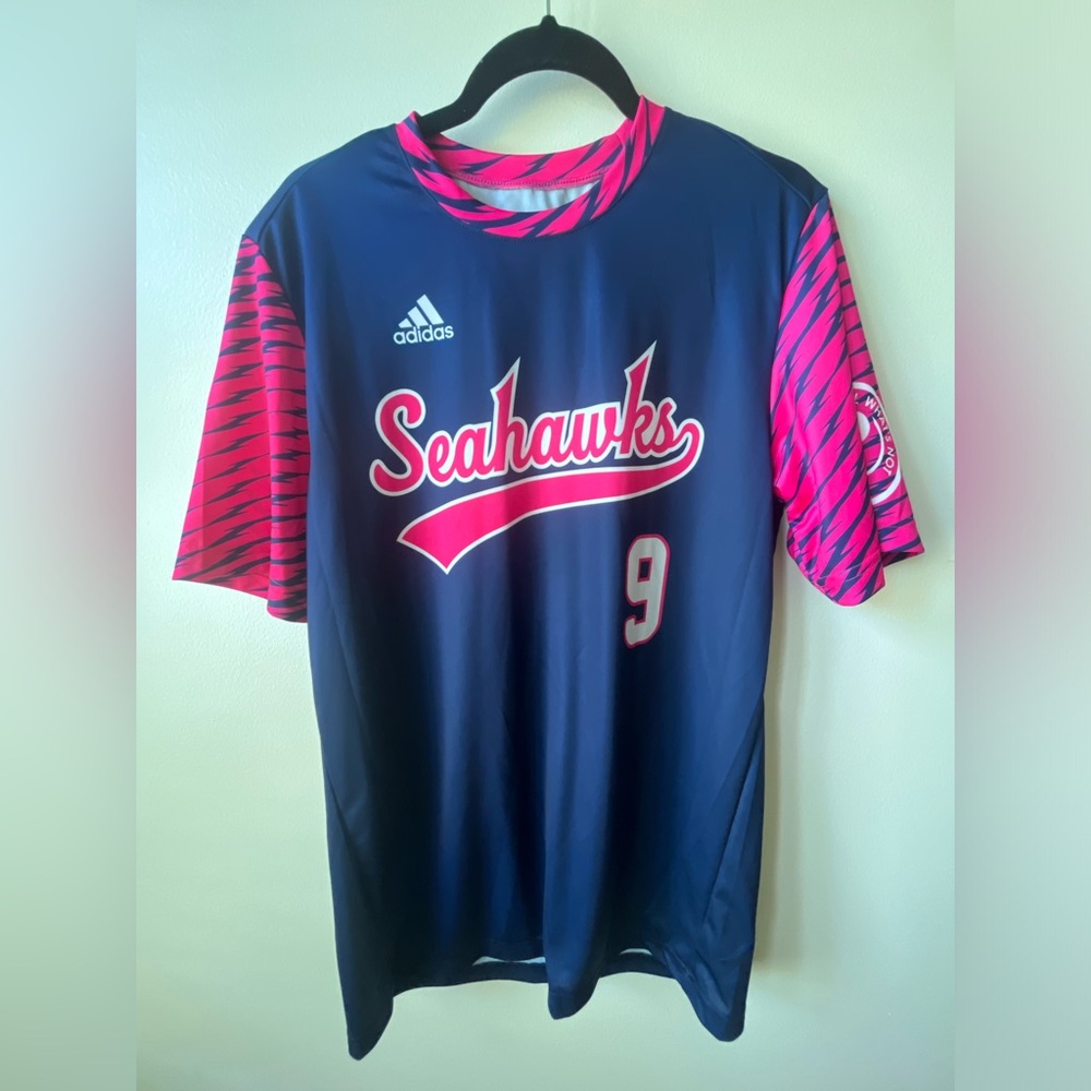 UNCW Seahawks Baseball jersey- Pink and Navy blue- Size L